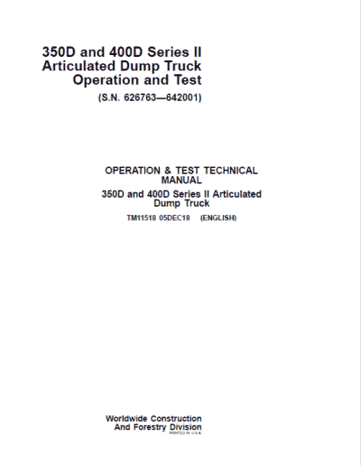 John Deere 350D, 400D Series 2 Dump Truck Technical Manual ( S.N. 626763—642001) - Image 2