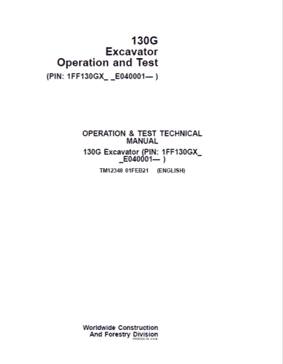 John Deere 130GLC Excavator Repair Services Manual - Image 2
