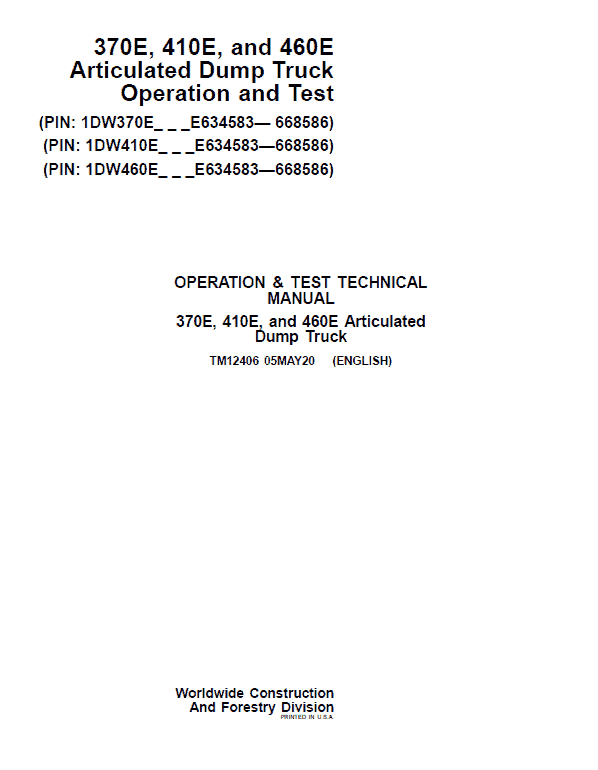 John Deere 370E, 410E, 460E Articulated Dump Truck Service Manual John Deere 370E, 410E, 460E Articulated Dump Truck Service Manual - Image 2
