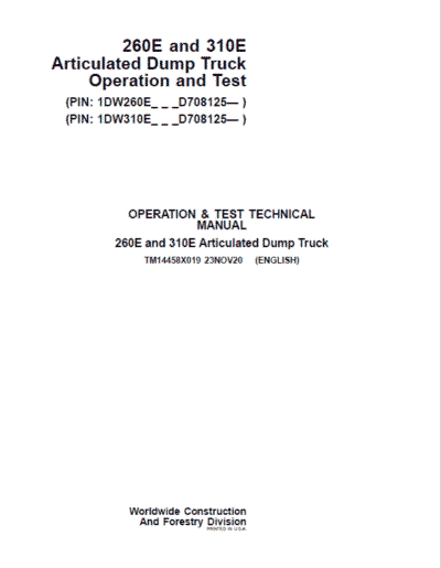John Deere 260E, 310E Articulated Dump Truck Service Manual - Image 2