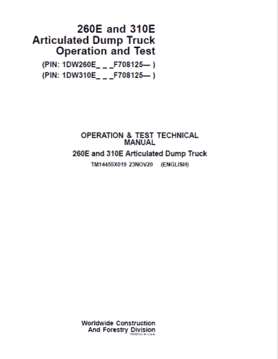 John Deere 260E, 310E Articulated Dump Truck Technical Manual (S.N. F708125 – ) - Image 2