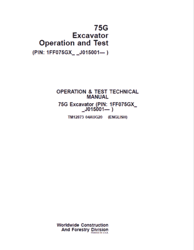 John Deere 75G Excavator Repair Service Manual - Image 2
