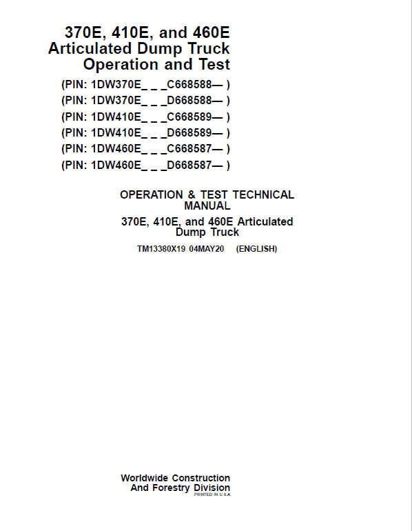 John Deere 370E, 410E, 460E Dump Truck Service Manual John Deere 370E, 410E, 460E Dump Truck Service Manual - Image 2