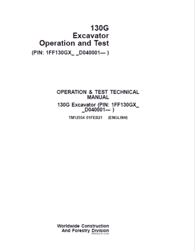 John Deere 130GLC Excavator Repair Service Manual - Image 2