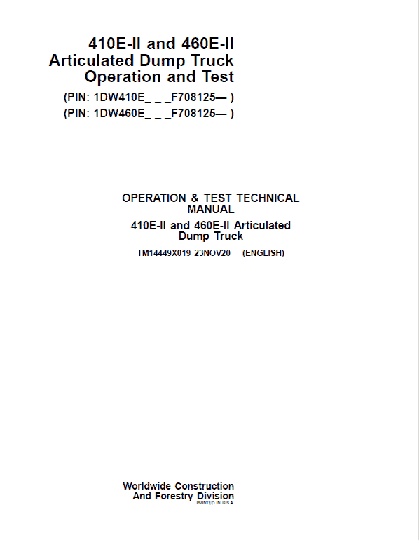 John Deere 410E II, 460E II Articulated Dump Truck Services Manual John Deere 410E II, 460E II Articulated Dump Truck Services Manual - Image 2