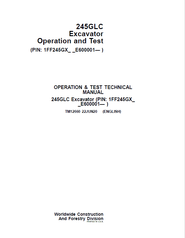 John Deere 245GLC Excavator Repair Service Manual John Deere 245GLC Excavator Repair Service Manual - Image 2