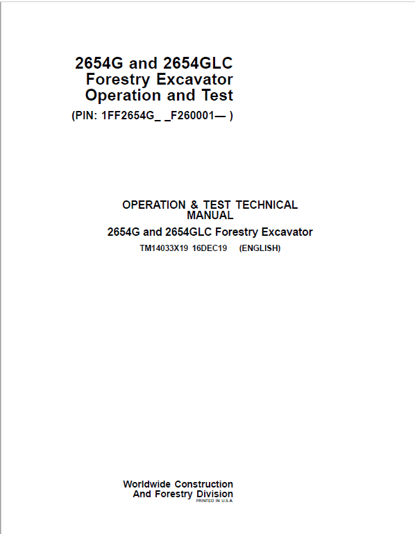 John Deere 2654G, 2654GLC Swing Excavator Repair Service Manual John Deere 2654G, 2654GLC Swing Excavator Repair Service Manual - Image 2