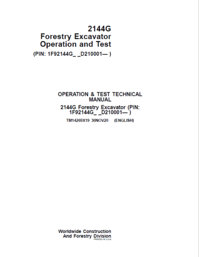John Deere 2144G Forestry Excavator Repair Service Manual - Image 2