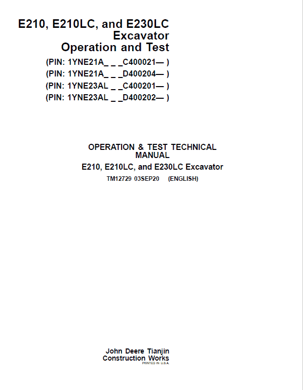 John Deere E210, E210LC, E230LC Excavator Service Manual John Deere E210, E210LC, E230LC Excavator Service Manual - Image 2