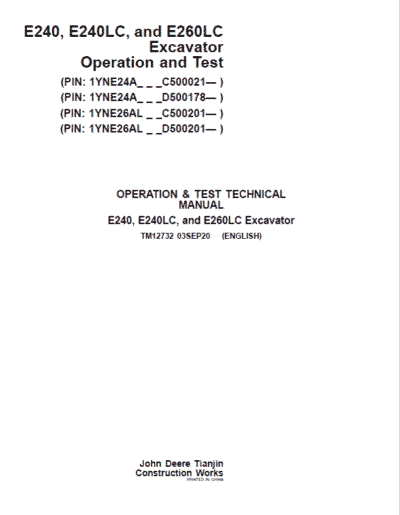 John Deere E240, E240LC, E260LC Excavator Service Manual - Image 2