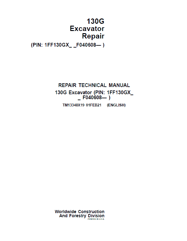 John Deere 130GLC Excavator Repair Services Manual SN John Deere 130GLC Excavator Repair Services Manual SN - Image 2