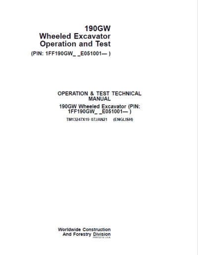 John Deere 190GW Wheeled Excavator Repair Service Manual - Image 2