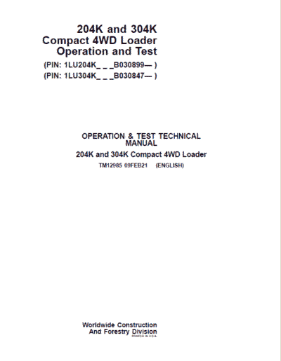 John Deere 204K, 304K Compact 4WD Loader Service Manual - Image 2