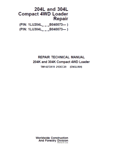 John Deere 204L, 304L 4WD Loader Technical Manual - Image 2