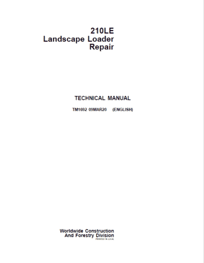 John Deere 210LE Landscape Loader Repair Service Manual