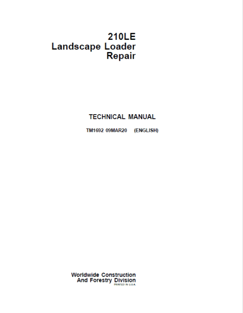 John Deere 210LE Landscape Loader Repair Service Manual