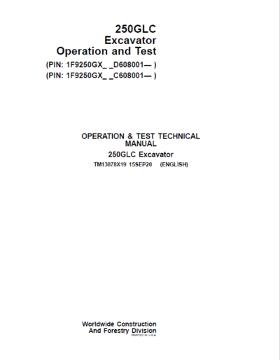 John Deere 250GLC Excavator Repair Service Manual - Image 2
