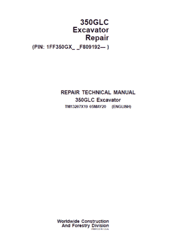 John Deere 350GLC Excavator Repair Services Manual - Image 2
