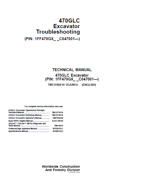 John Deere 470GLC Excavator Repair Service Manual John Deere 470GLC Excavator Repair Service Manual - Image 2
