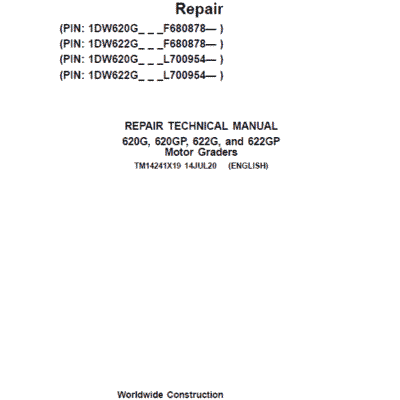 John Deere 620G, 620GP, 622G, 622GP Grader Technical Manual