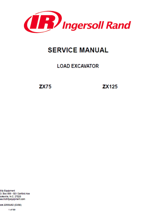 Bobcat ZX75 and ZX125 Excavator Service Manual