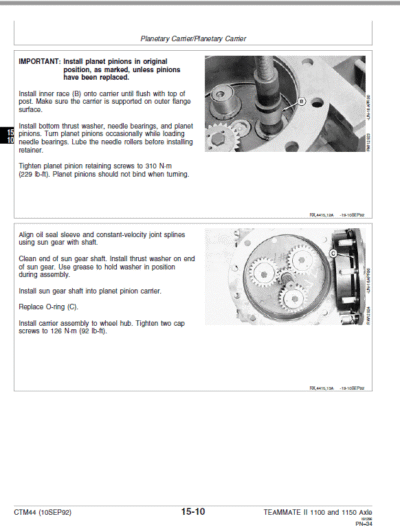 John Deere TeamMate II 2561R, 1100, 1150 Series Outboard Planetary Axles Manual - Image 3