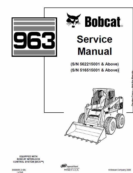 Bobcat 963 Skid-Steer Loader Service Manual Bobcat 963 Skid-Steer Loader Service Manual