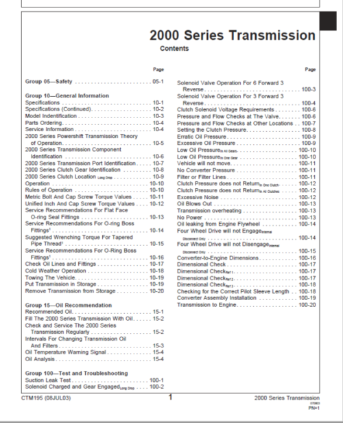 John Deere 2000 Series Transmission Repair Manual (CTM195)
