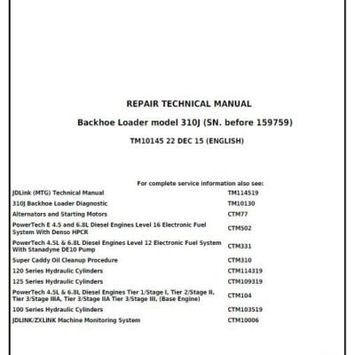 John Deere 310J Backhoe Loader Repair Technical Manual (S.N before – 159759 )