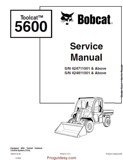 Bobcat 5600 Utility Vehicle Service Manual