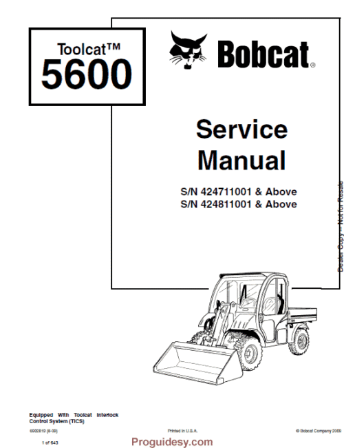 Bobcat 5600 Utility Vehicle Service Manual
