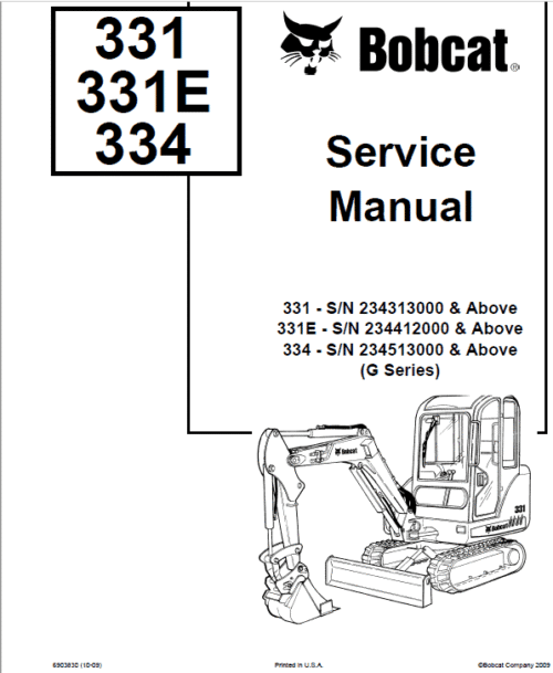 Bobcat 331, 331E and 334 Excavator Service Manual