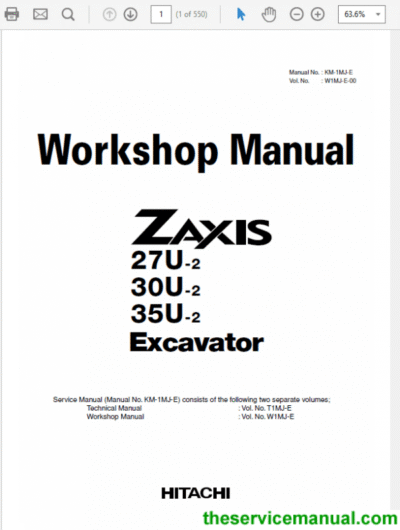 Hitachi Zaxis ZX27U-2, ZX30U-2, ZX35U-2 Excavator Service Repair Manual