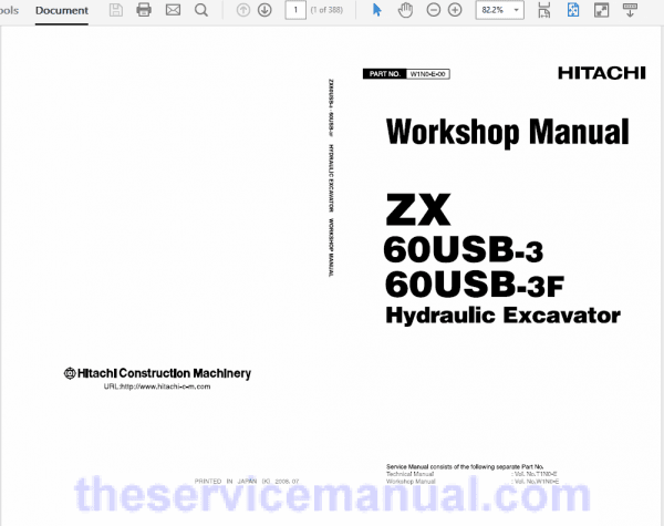 Hitachi ZX60USB-3, ZX60USB-3F Excavator Service Repair Manual Hitachi ZX60USB-3, ZX60USB-3F Excavator Service Repair Manual