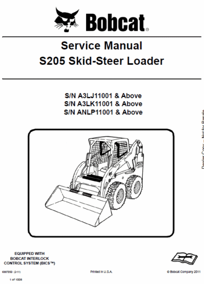Bobcat S205 Skid-Steer Loader Service Manual