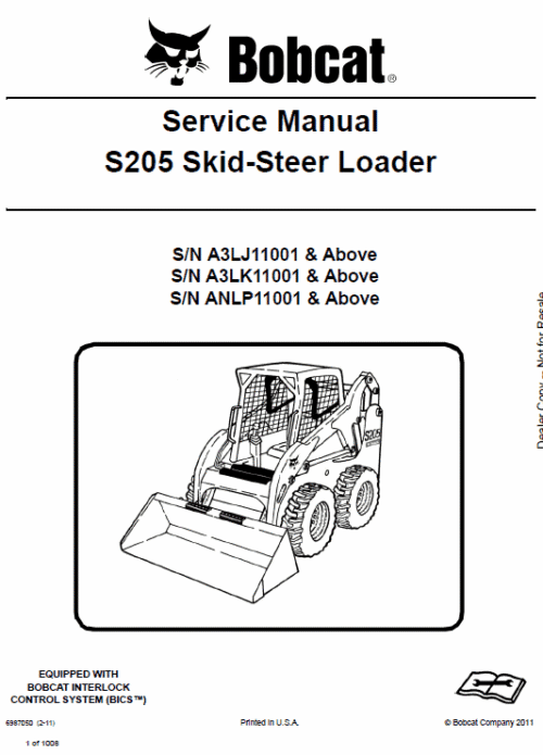 Bobcat S205 Skid-Steer Loader Service Manual