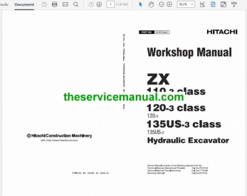 Hitachi ZX110-3, ZX120-3, ZX135US-3 Excavator Service Repair Manual