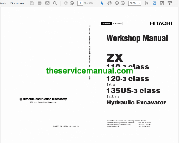Hitachi ZX110-3, ZX120-3, ZX135US-3 Excavator Service Repair Manual Hitachi ZX110-3, ZX120-3, ZX135US-3 Excavator Service Repair Manual