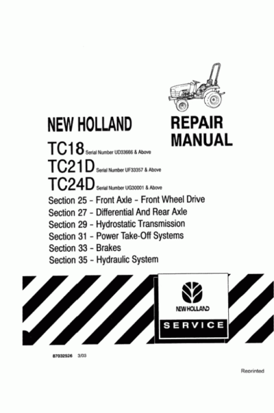 New Holland Tc21d Tc24d Tractor Operators Manual