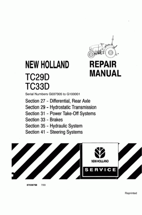 New Holland Tc29 Tc29D Tc33 Tc33D Tractors Service Manual
