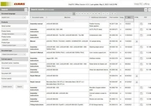 CLAAS WebTIC Repair Manual and Parts Manual 05 2023