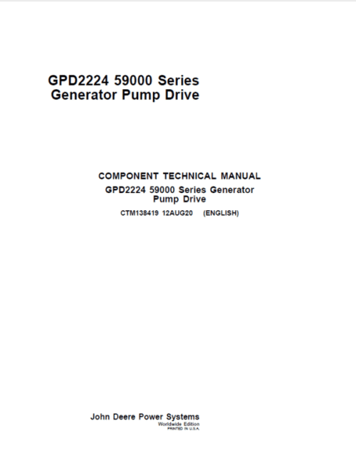 John Deere GPD2224 (59000 Series) Generator Pump Driver Manual