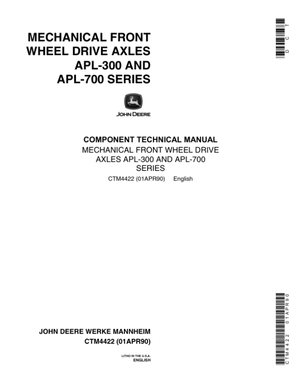 John Deere APL-300, APL-700 Axles Component Technical Manual John Deere APL-300, APL-700 Axles Component Technical Manual