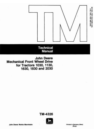 John Deere 1030 2030 Tractors Technical Manual