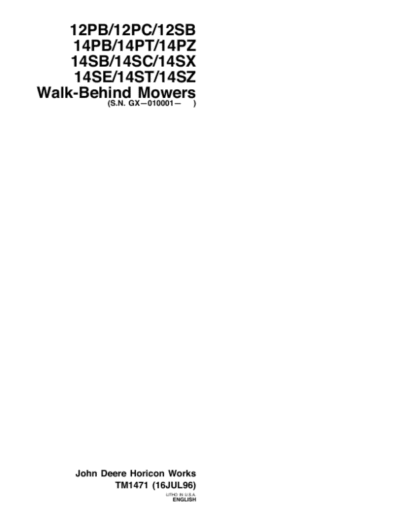 John Deere 14PT 14PZ 14SB Service Repair Manual