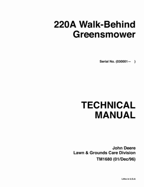 John Deere 220A Greensmower Repair Manual