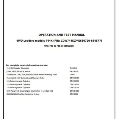 John Deere 744K 4WD Wheel Loader Operation and Test Service Manual TM11742