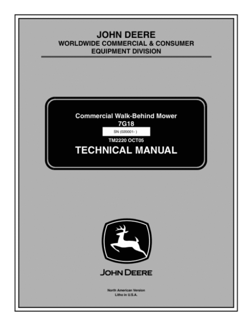 John Deere 7G18 Commercial Walk Behind Mower Repair Manual