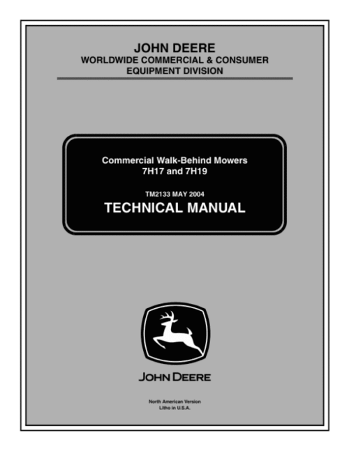 John Deere 7H17, 7H19 Commercial Walk Behind Mower Repair Manual