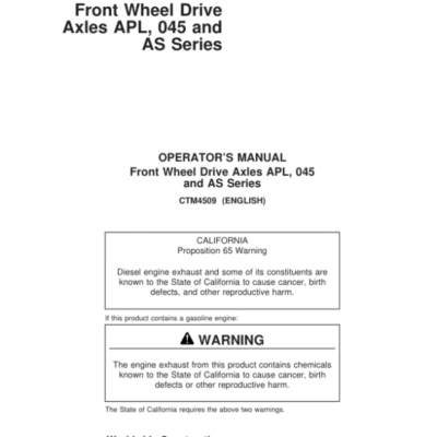 John Deere Front Wheel Drive Axles APL, 045 and AS Series Repair Manual
